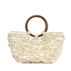 Boho Chic Perlmutt-Tasche mit Holzgriffen - MIRAÉE PARIS