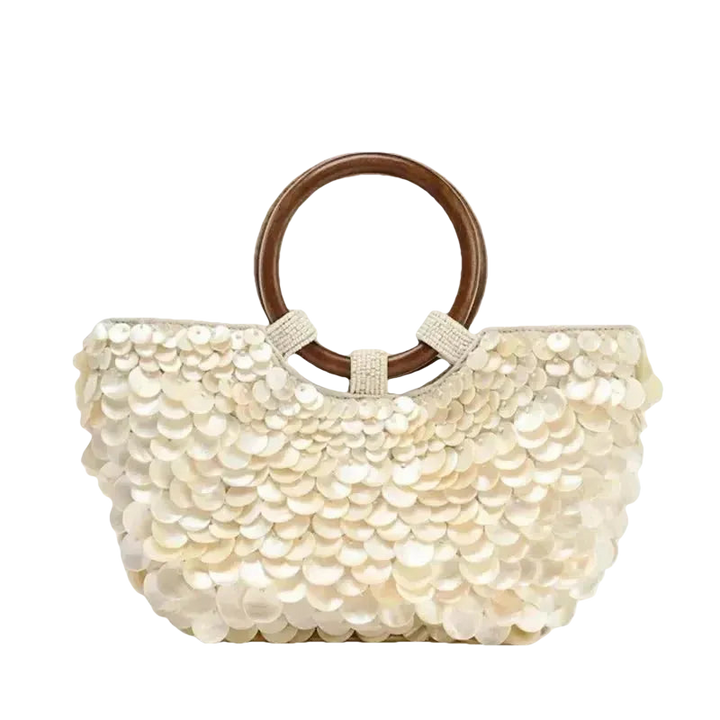 Boho Chic Perlmutt-Tasche mit Holzgriffen - ZAYVI