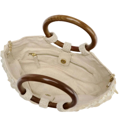 Boho Chic Perlmutt-Tasche mit Holzgriffen - MIRAÉE PARIS