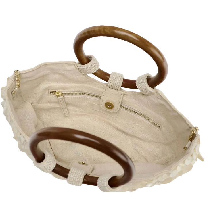 Boho Chic Perlmutt-Tasche mit Holzgriffen - ZAYVI