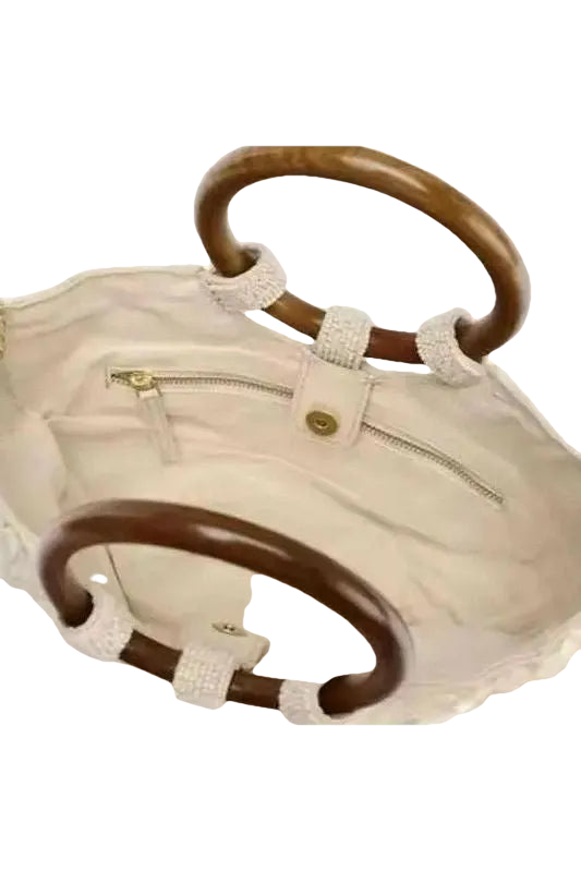 Boho Chic Perlmutt-Tasche mit Holzgriffen - ZAYVI