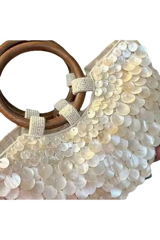 Boho Chic Perlmutt-Tasche mit Holzgriffen - ZAYVI