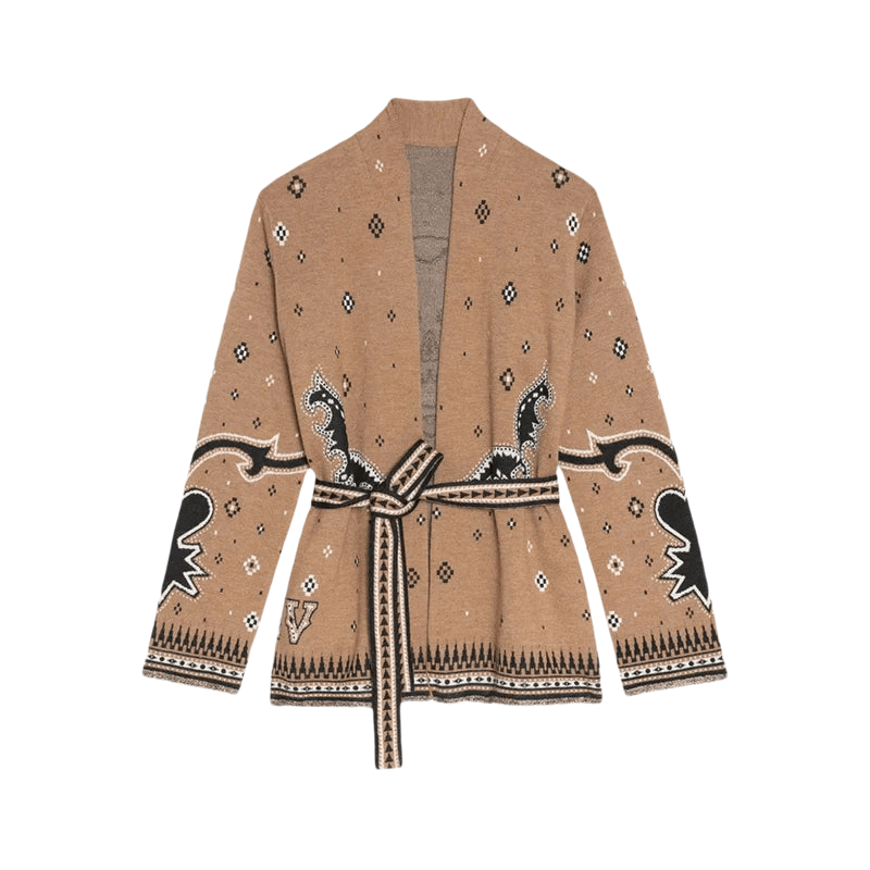 TARA – Vintage Fransen-Cardigan mit Print | V-Neck - ZAYVI