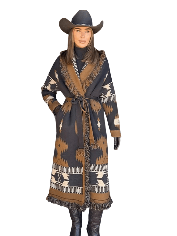 TARA – Vintage Fransen-Cardigan mit Print | V-Neck - ZAYVI