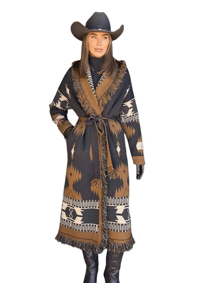 TARA – Vintage Fransen-Cardigan mit Print | V-Neck - ZAYVI
