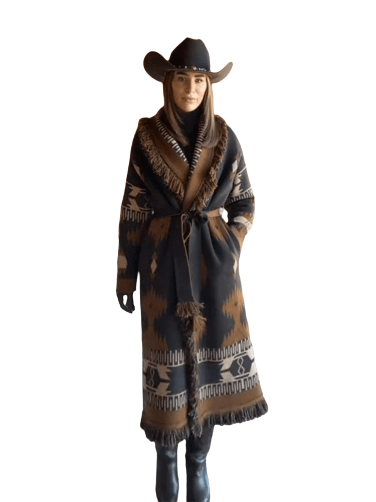 TARA – Vintage Fransen-Cardigan mit Print | V-Neck - ZAYVI