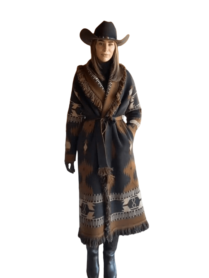 TARA – Vintage Fransen-Cardigan mit Print | V-Neck - ZAYVI