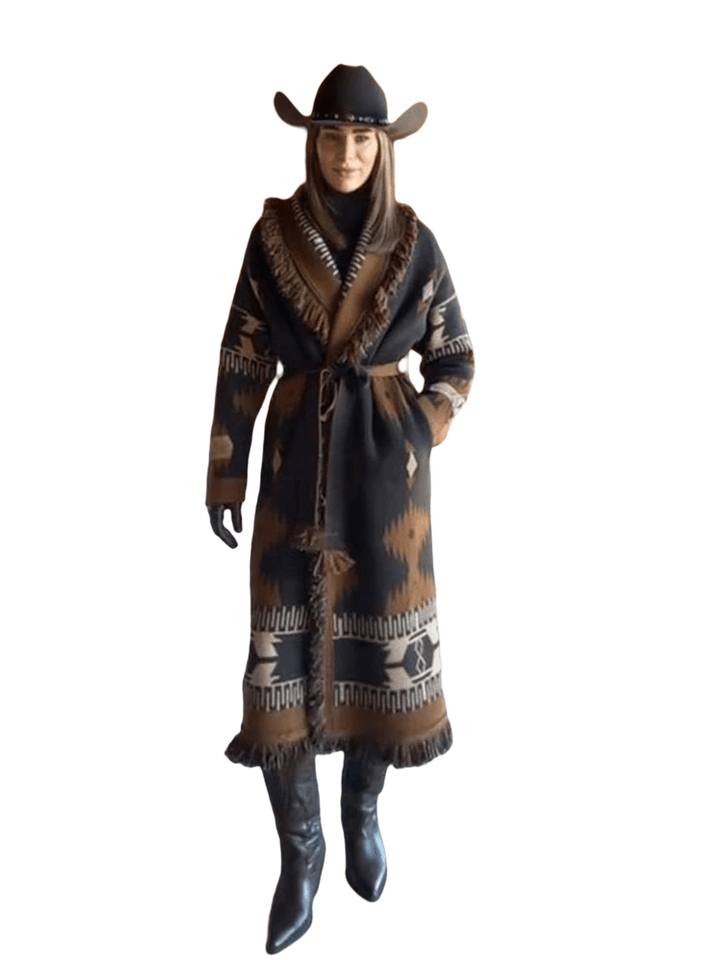 TARA – Vintage Fransen-Cardigan mit Print | V-Neck - ZAYVI