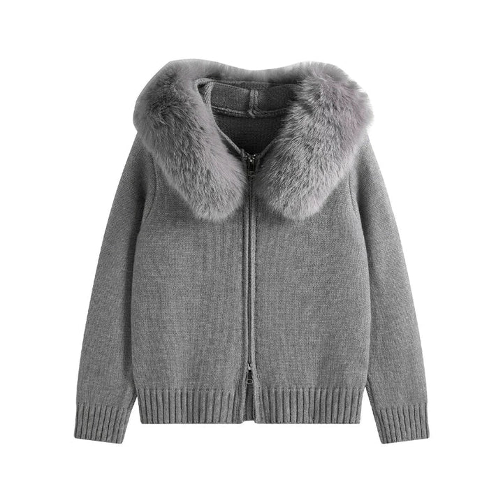 BIANCA – Oversized Strickmantel mit Kapuze & Fell-Kragen - ZAYVI