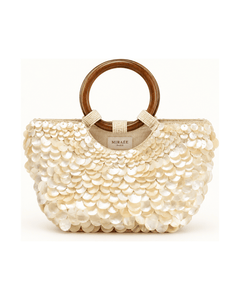MIRAEE-UNIFORM-2026 | Boho Chic Perlmutt-Tasche mit Holzgriffen – freigestellte Produktansicht auf weißem Hintergrund