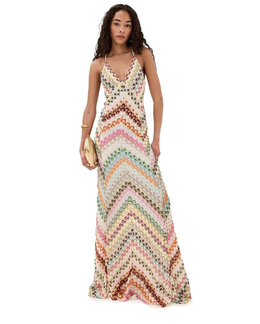 Boho Rainbow – Maxikleid mit farbenfrohem Zickzack-Muster - Miraee Paris 