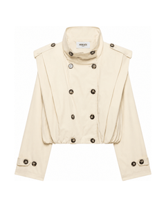 MIRAEE-UNIFORM-2026 | BSAY VINTAGE – Cropped Trenchcoat mit Épaulettes – freigestellte Produktansicht auf weißem Hintergrund