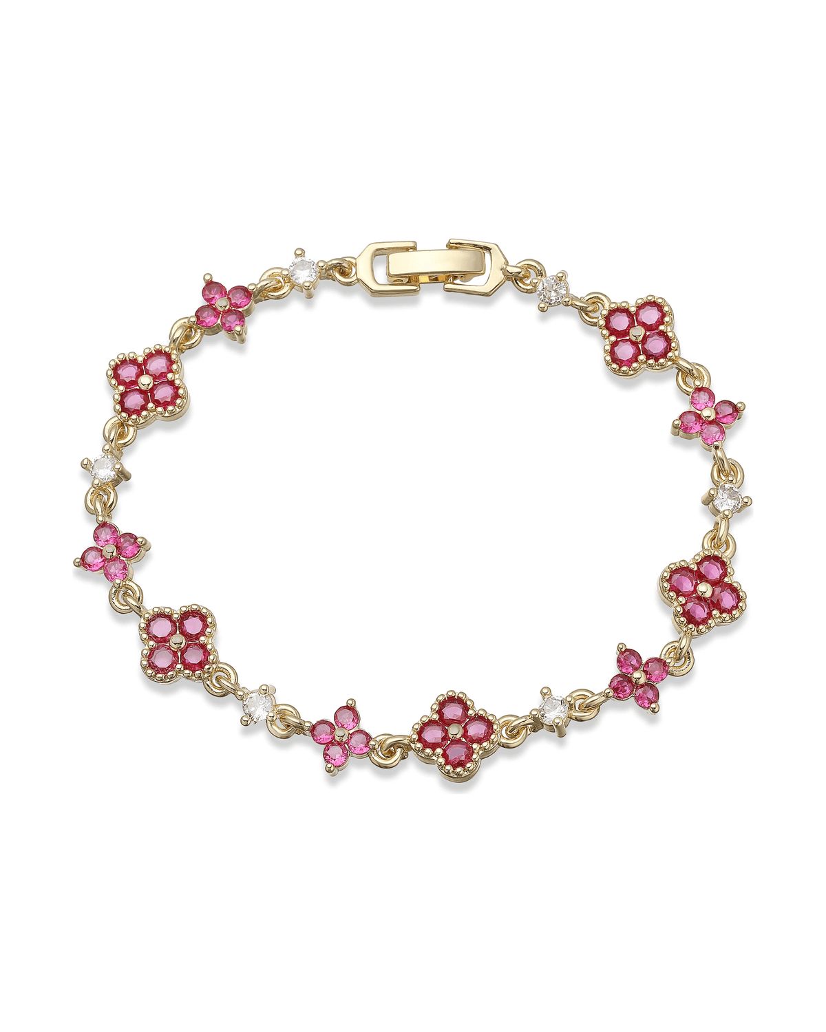 MIRAEE-UNIFORM-2026 | CÉLESTE – Kleeblatt-Armband mit funkelndem Zirkonia – Pink – freigestellte Produktansicht auf weißem Hintergrund