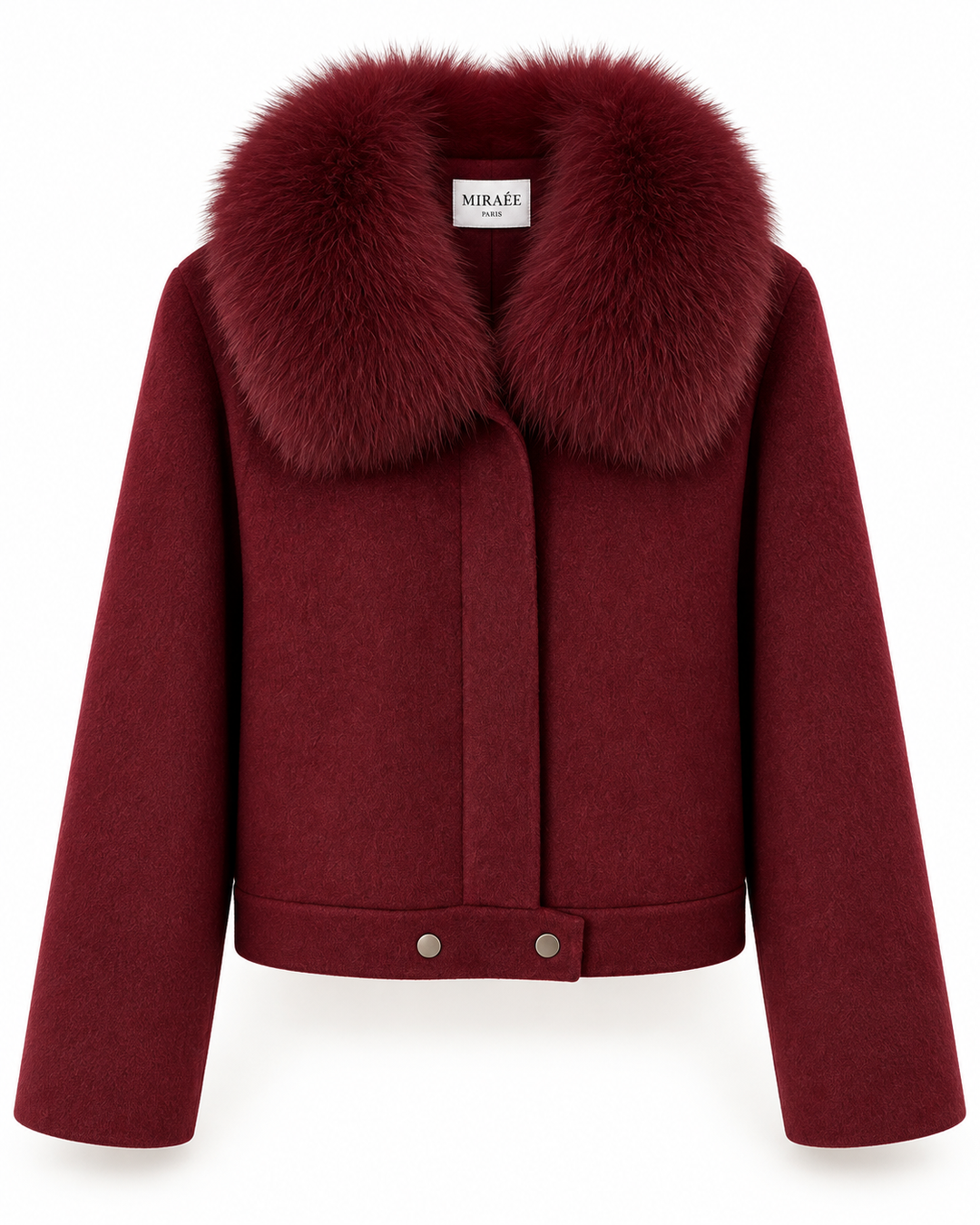 CELESTE Wolljacke in Weinrot – Freisteller mit MIRAÉE Label