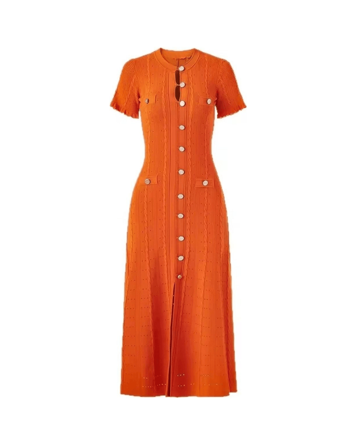 MIRAEE-UNIFORM-2026 | CLARA – Elegantes Damenkleid für jeden Anlass – Orange – freigestellte Produktansicht auf weißem Hintergrund