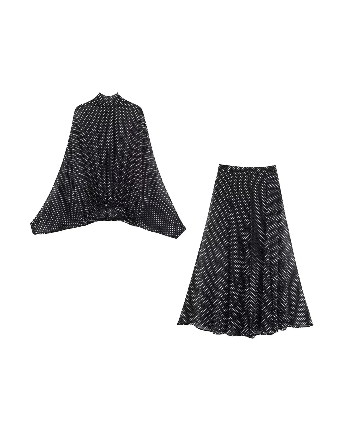 MIRAEE-UNIFORM-2026 | CLARA – Zweiteiliges Damen-Set mit Oberteil und Rock – Schwarz – freigestellte Produktansicht auf weißem Hintergrund