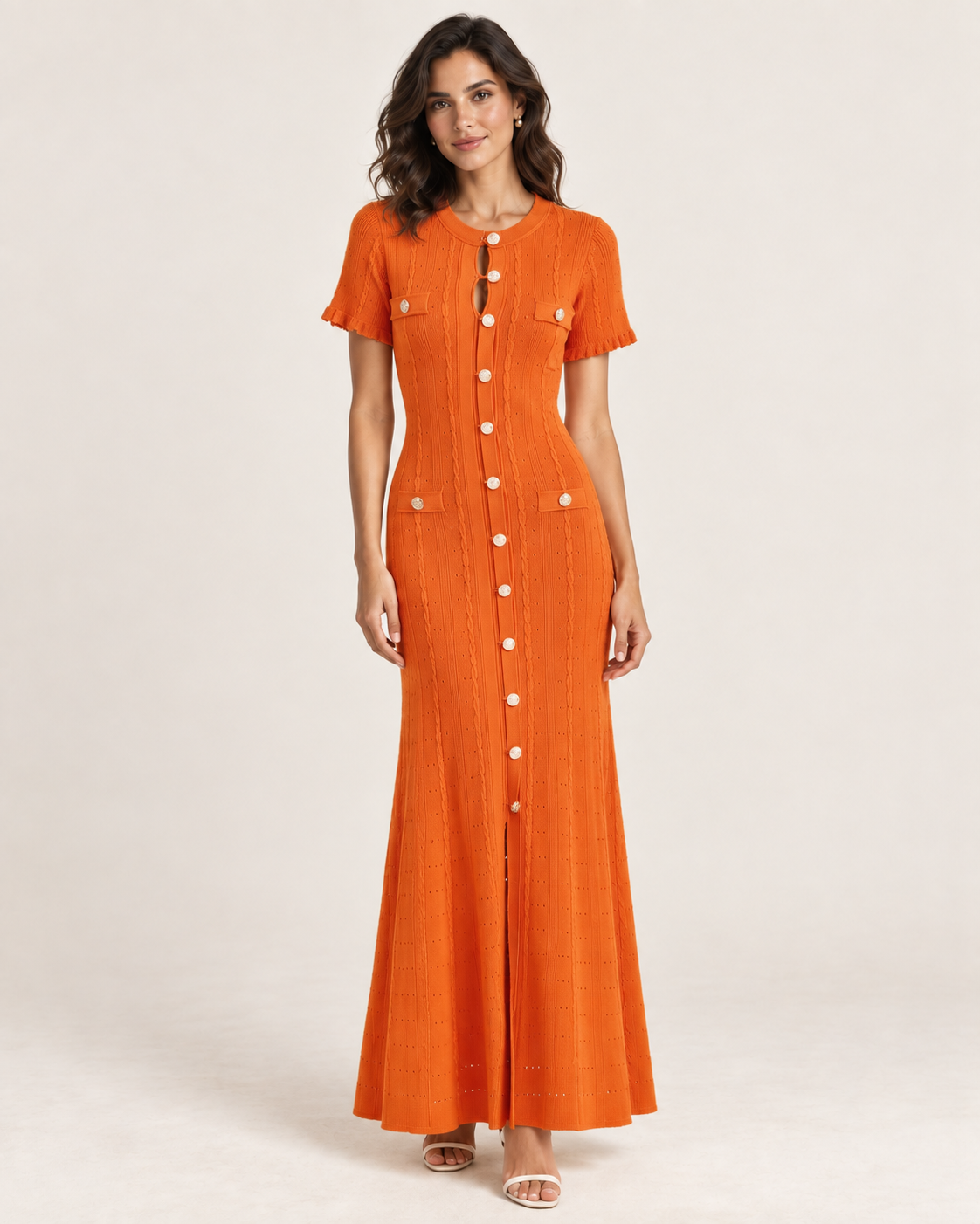 CLARA Damenkleid – stilvolle Detailansicht am Model
