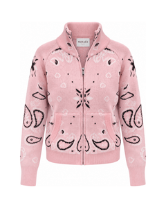 MIRAEE-UNIFORM-2026 | COLETTE – Jacquard-Strickcardigan mit Stehkragen – Rosa – freigestellte Produktansicht auf weißem Hintergrund