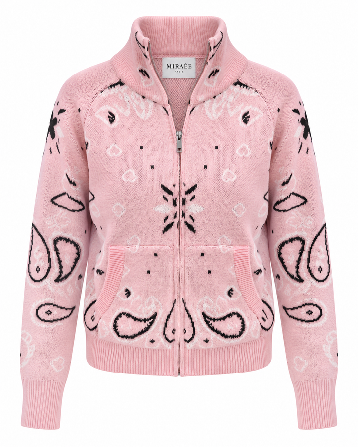 COLETTE Jacquard-Strickcardigan Rosa – Freisteller mit MIRAÉE PARIS Innenlabel