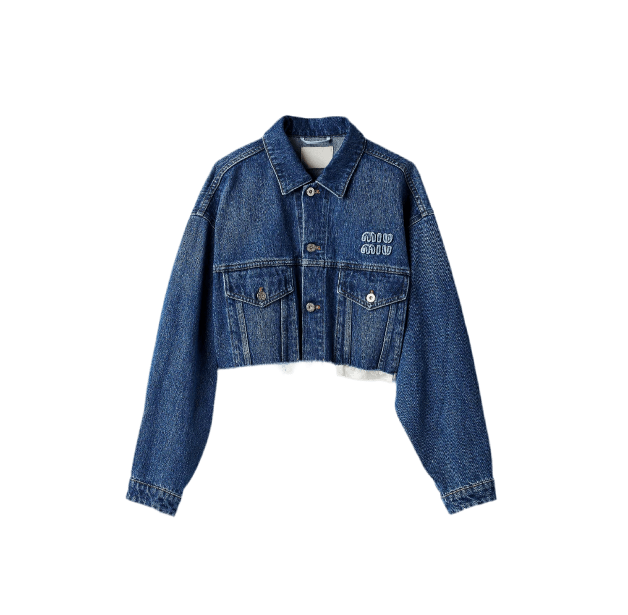 Cropped Denimjacke mit Logo - Stickerei – Trendige Damen Jeansjacke im Vintage - Look - Miraee Paris