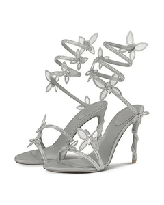 MIRAEE-UNIFORM-2026 | CRYSTAL FLOWER – High Heel Sandalen mit Kristallblumen – Silber – freigestellte Produktansicht auf weißem Hintergrund