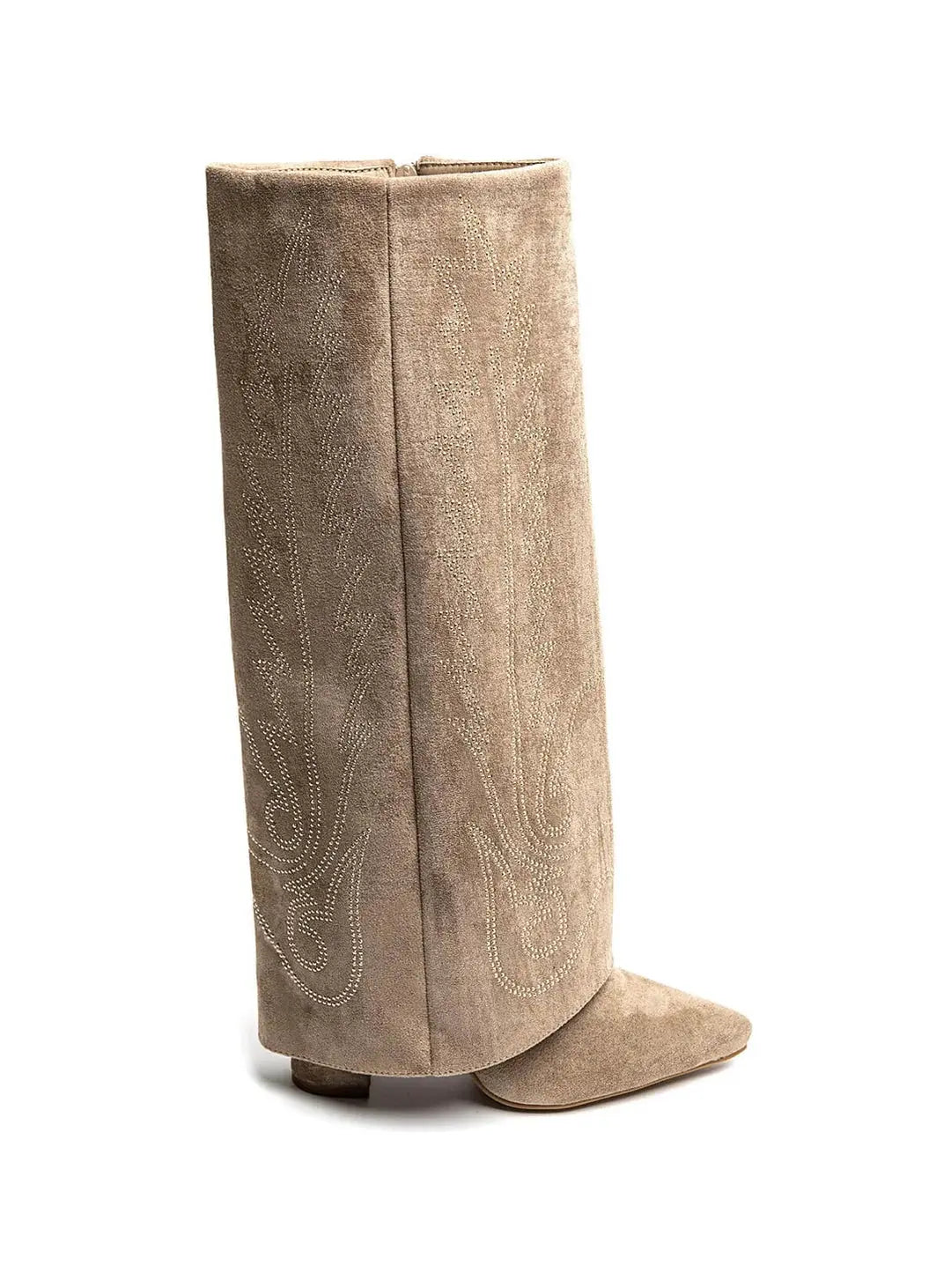 Damen Cowboy Stiefel Beige aus Wildleder mit Stickerei & Blockabsatz - Miraee Paris