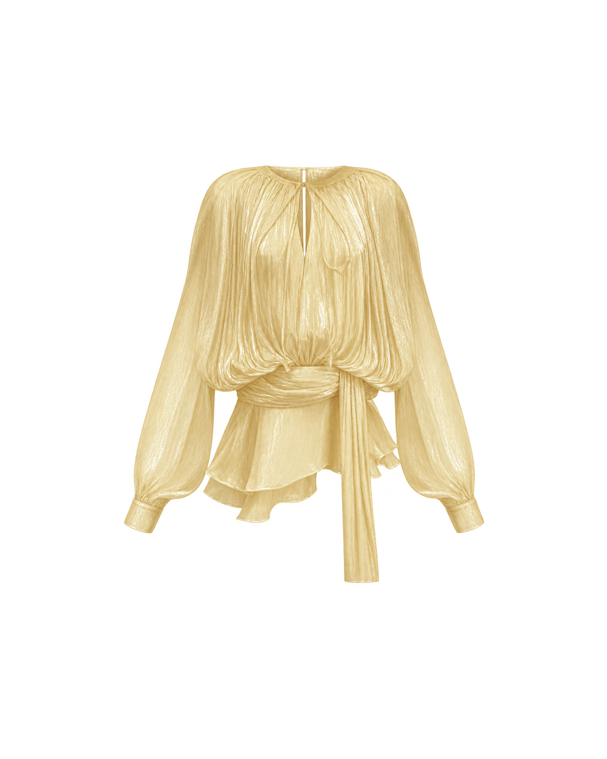 MIRAEE-UNIFORM-2026 | ÉLOÏSE – Elegantes Plissee-Kleid fließend – Gelb – freigestellte Produktansicht auf weißem Hintergrund