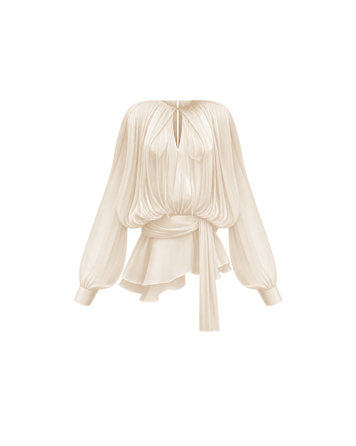 MIRAEE-UNIFORM-2026 | ÉLOÏSE – Elegantes Plissee-Kleid fließend – Beige – freigestellte Produktansicht auf weißem Hintergrund