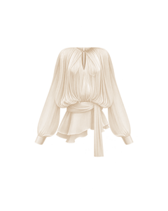 MIRAEE-UNIFORM-2026 | ÉLOÏSE – Elegantes Plissee-Kleid fließend – Beige – freigestellte Produktansicht auf weißem Hintergrund