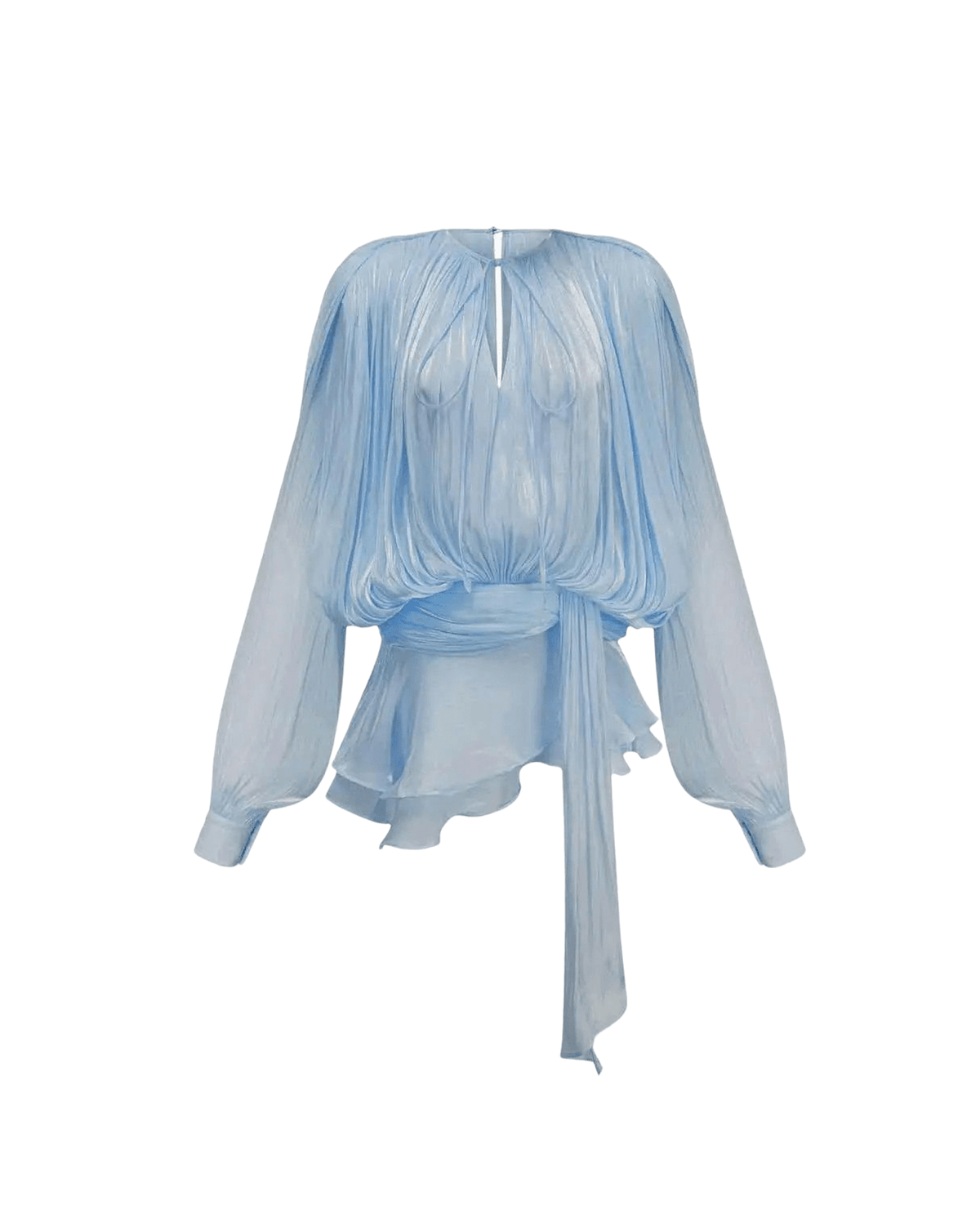 MIRAEE-UNIFORM-2026 | ÉLOÏSE – Elegantes Plissee-Kleid fließend – Hellblau – freigestellte Produktansicht auf weißem Hintergrund
