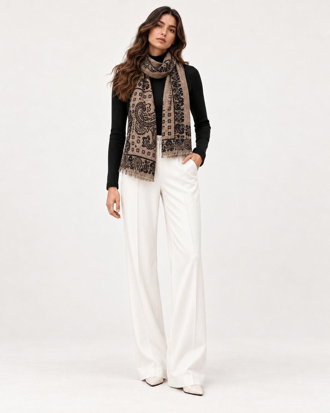 ÉTOILE Paisley-Schal in Taupe – einheitliches MIRAÉE Model