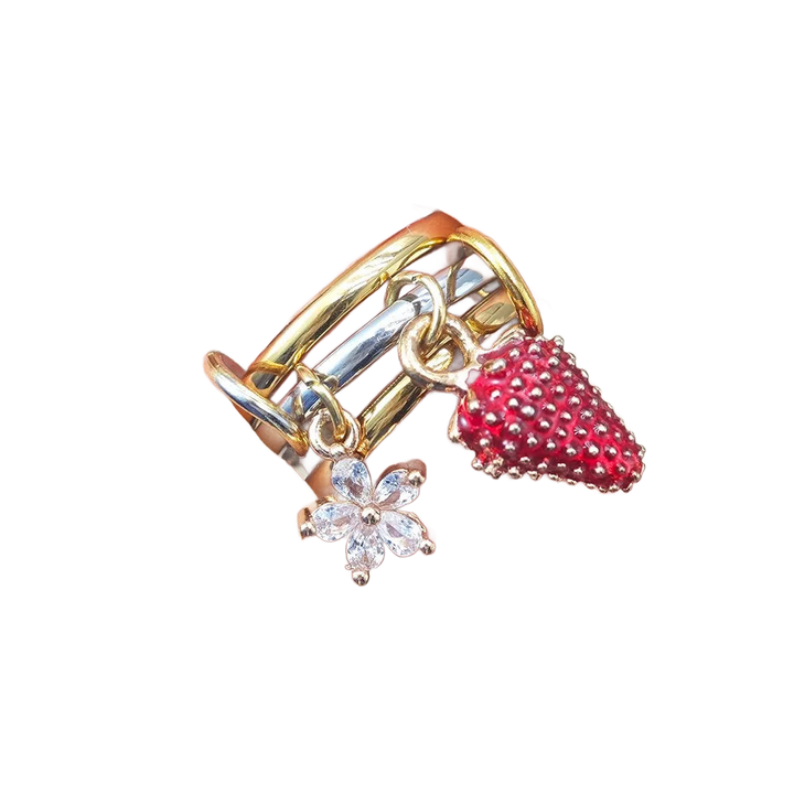 FLORA – Y2K Erdbeeren & Blumen Charm Ring Set - ZAYVI