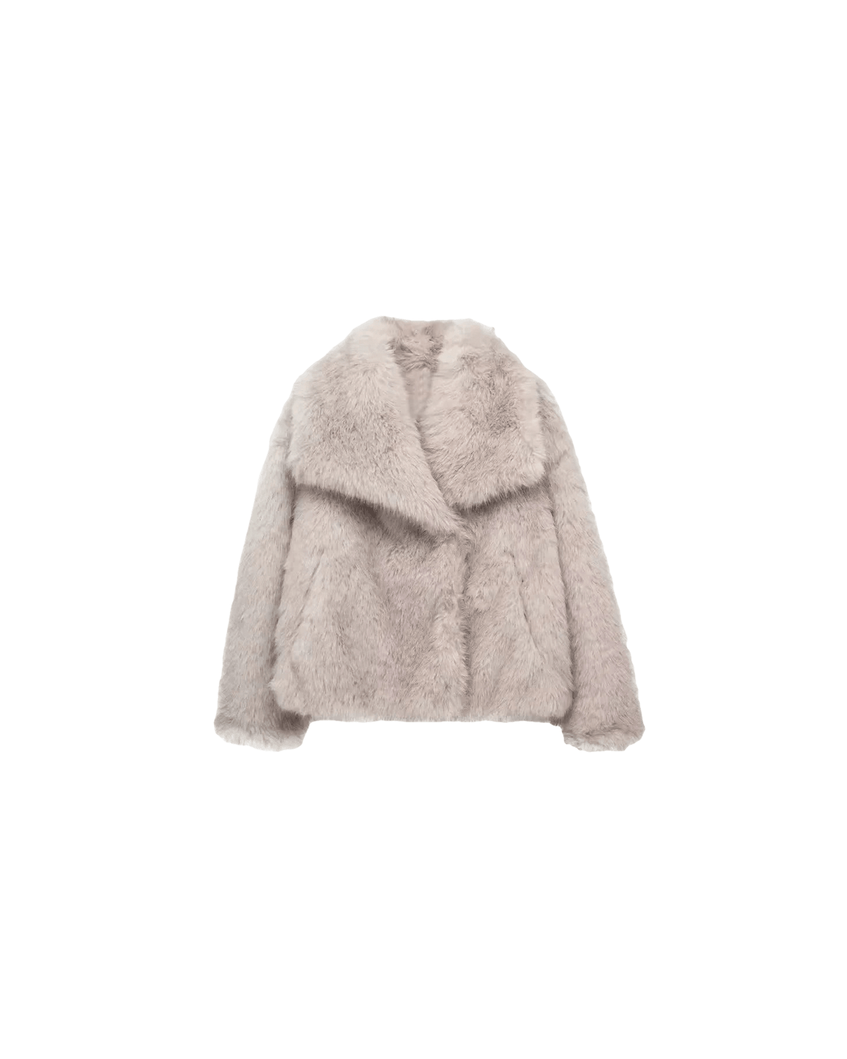 MIRAEE-UNIFORM-2026 | GLAMOUR FLUFFY – Luxuriöser Kunstpelzmantel – Grau – freigestellte Produktansicht auf weißem Hintergrund