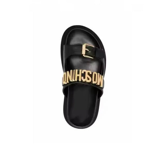 Gold Vibe Leather Slide - Miraee Paris 