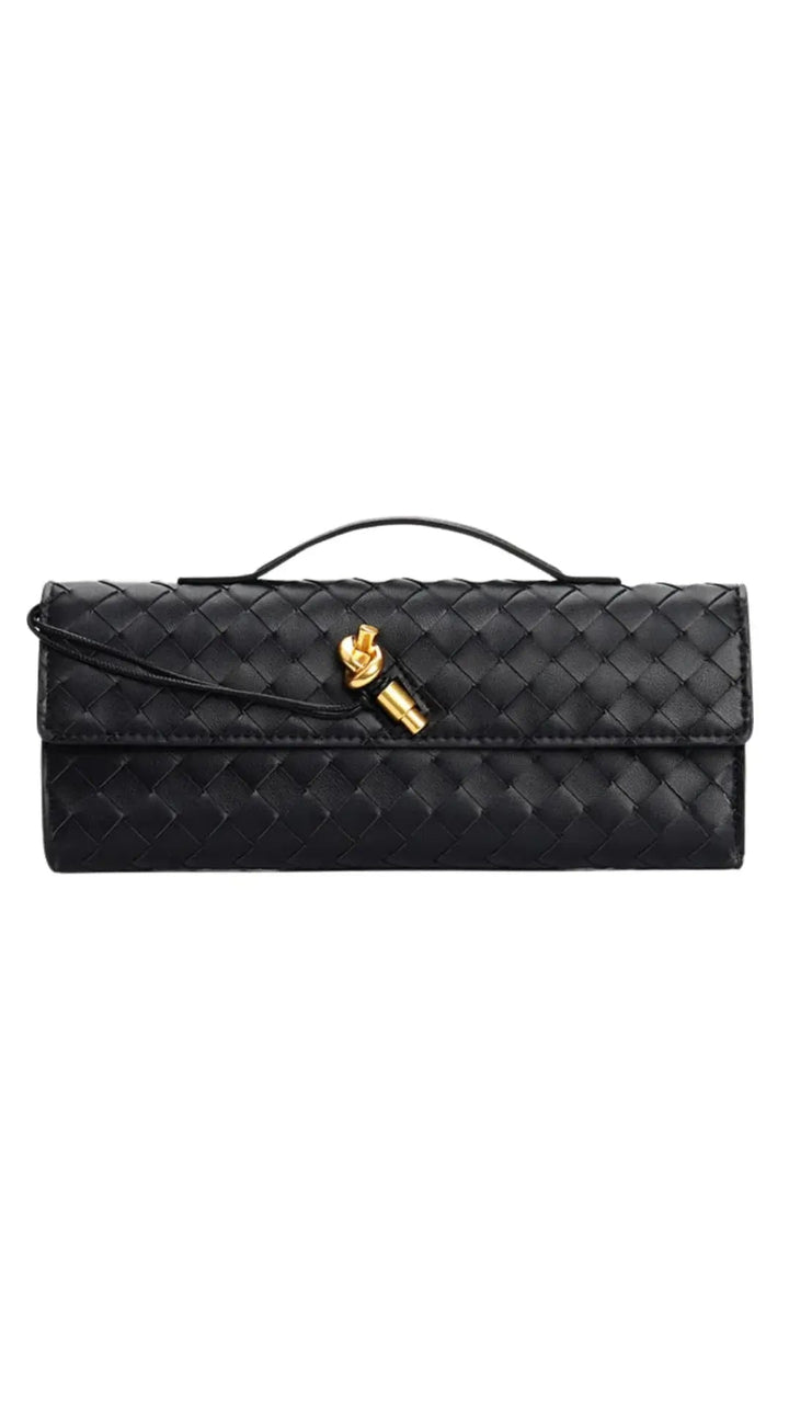Handwoven Leather Clutch with Gold - Tone Detail - Miraee Paris