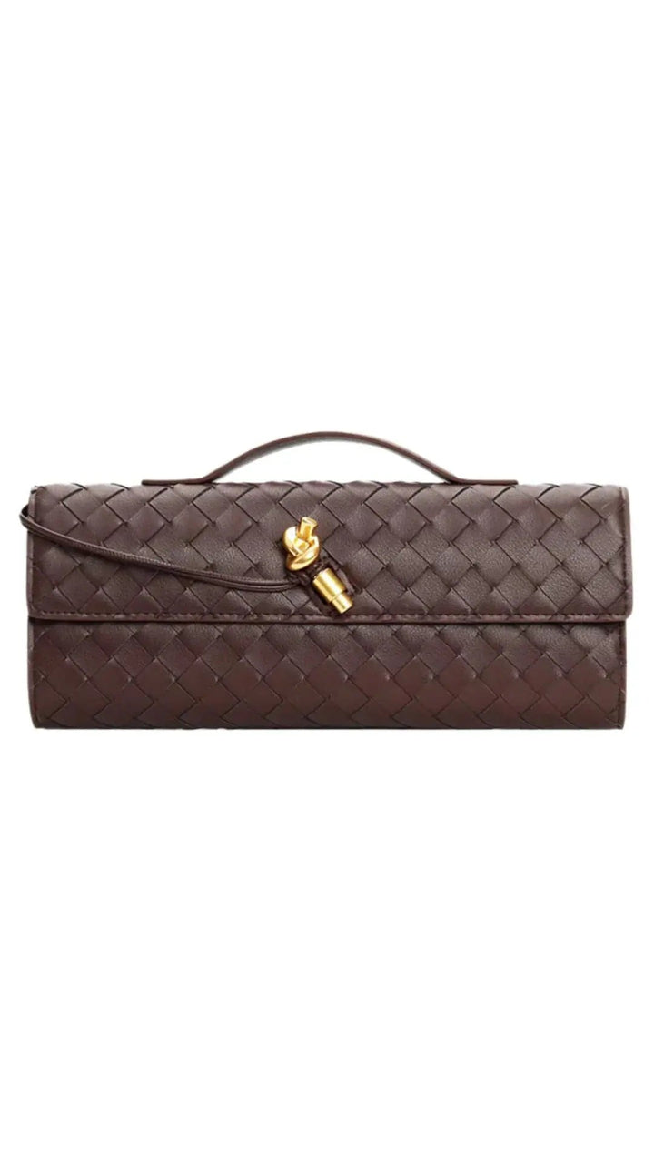 Handwoven Leather Clutch with Gold - Tone Detail - Miraee Paris