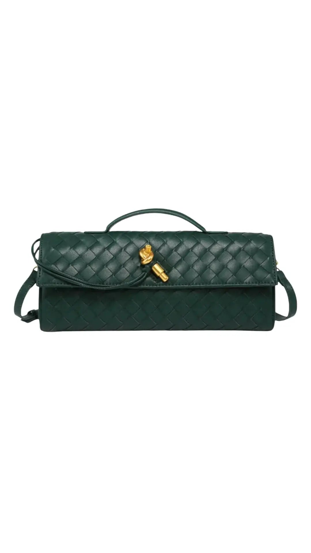 Handwoven Leather Clutch with Gold - Tone Detail - Miraee Paris