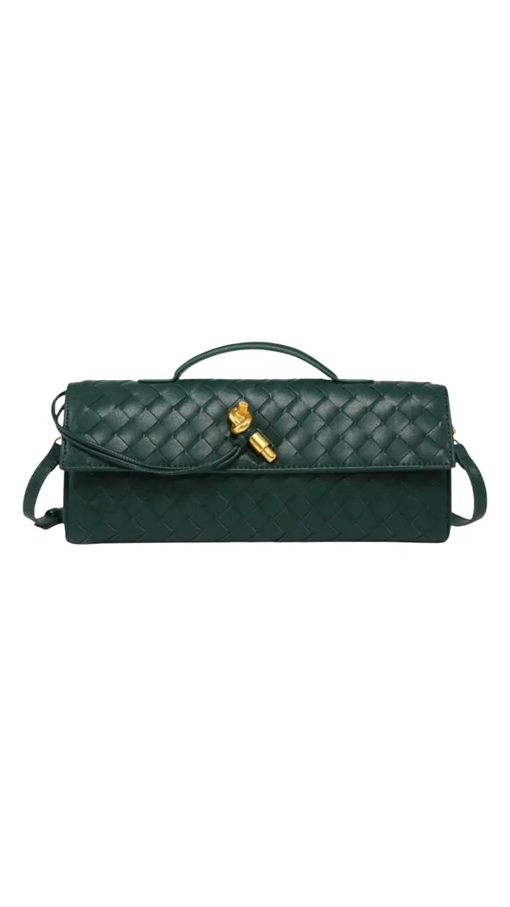 Handwoven Leather Clutch with Gold - Tone Detail - Miraee Paris