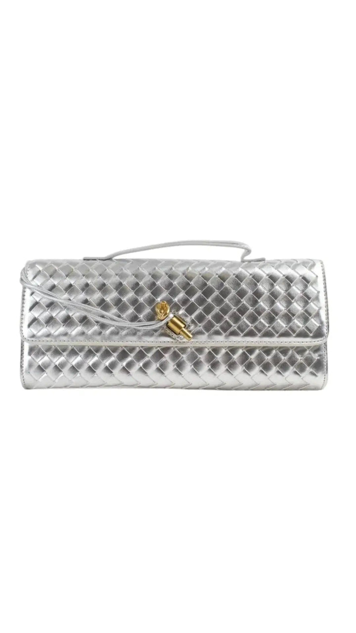 Handwoven Leather Clutch with Gold - Tone Detail - Miraee Paris