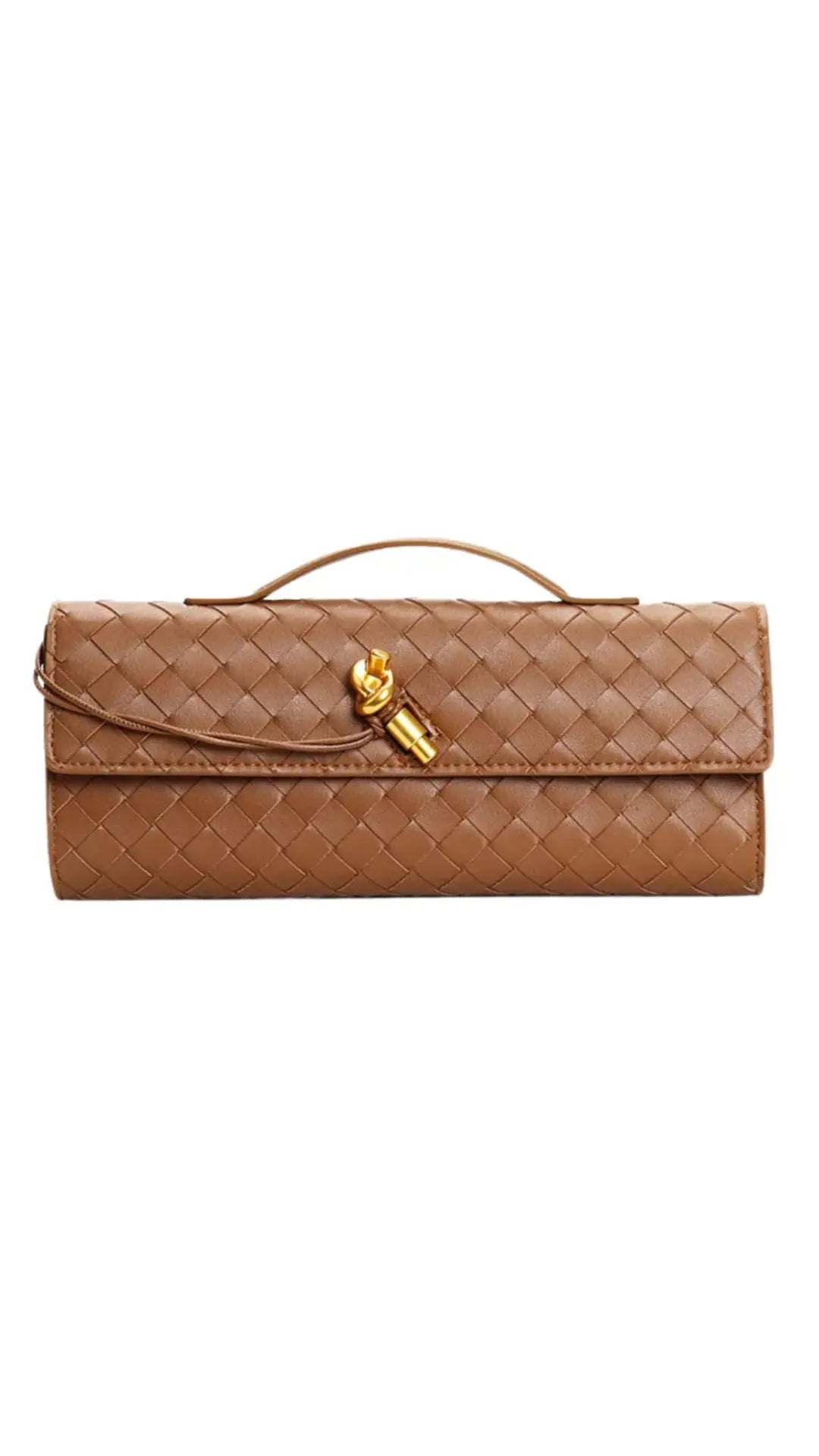Handwoven Leather Clutch with Gold - Tone Detail - Miraee Paris