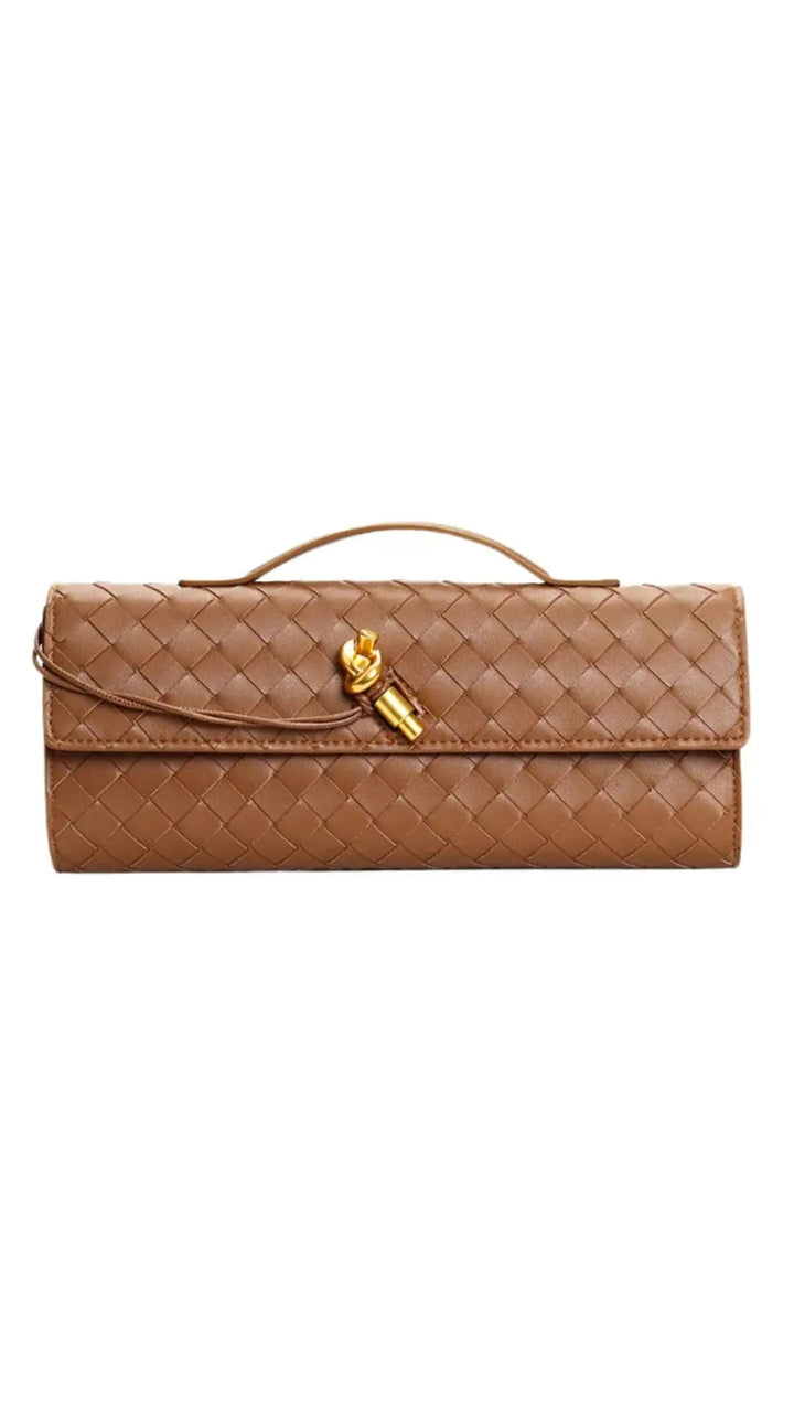 Handwoven Leather Clutch with Gold - Tone Detail - Miraee Paris