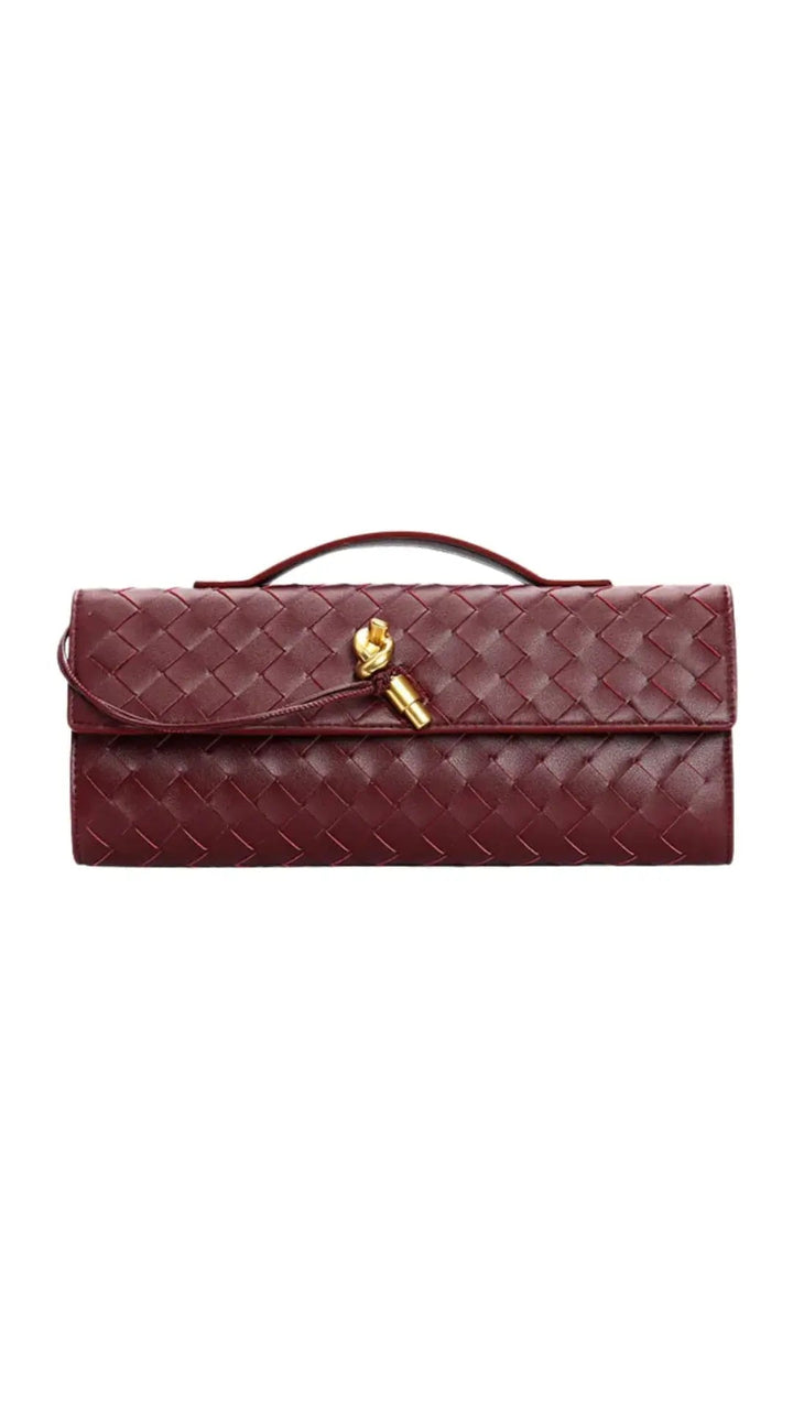 Handwoven Leather Clutch with Gold - Tone Detail - Miraee Paris
