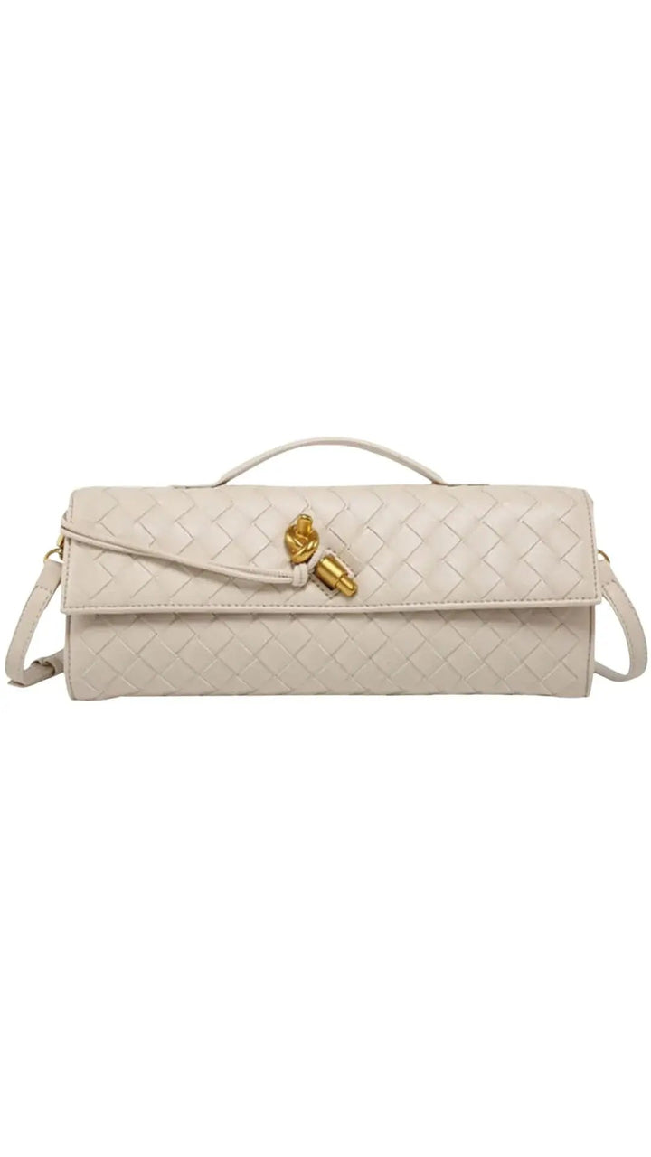 Handwoven Leather Clutch with Gold - Tone Detail - Miraee Paris