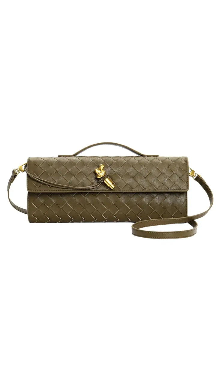 Handwoven Leather Clutch with Gold - Tone Detail - Miraee Paris