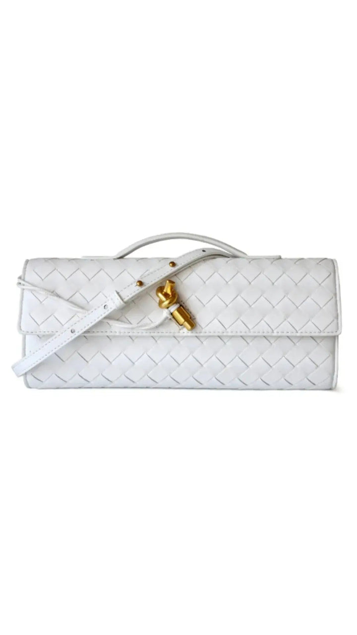 Handwoven Leather Clutch with Gold - Tone Detail - Miraee Paris
