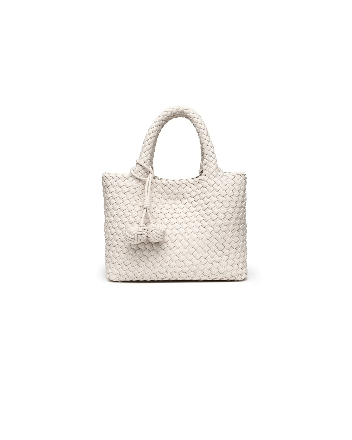 MIRAEE-UNIFORM-2026 | ISADORA – Handgewebte Crossbody Bag aus weichem PU-Leder – weiß – freigestellte Produktansicht auf weißem Hintergrund