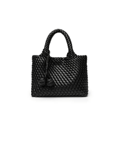 MIRAEE-UNIFORM-2026 | ISADORA – Handgewebte Crossbody Bag aus weichem PU-Leder – schwarz – freigestellte Produktansicht auf weißem Hintergrund
