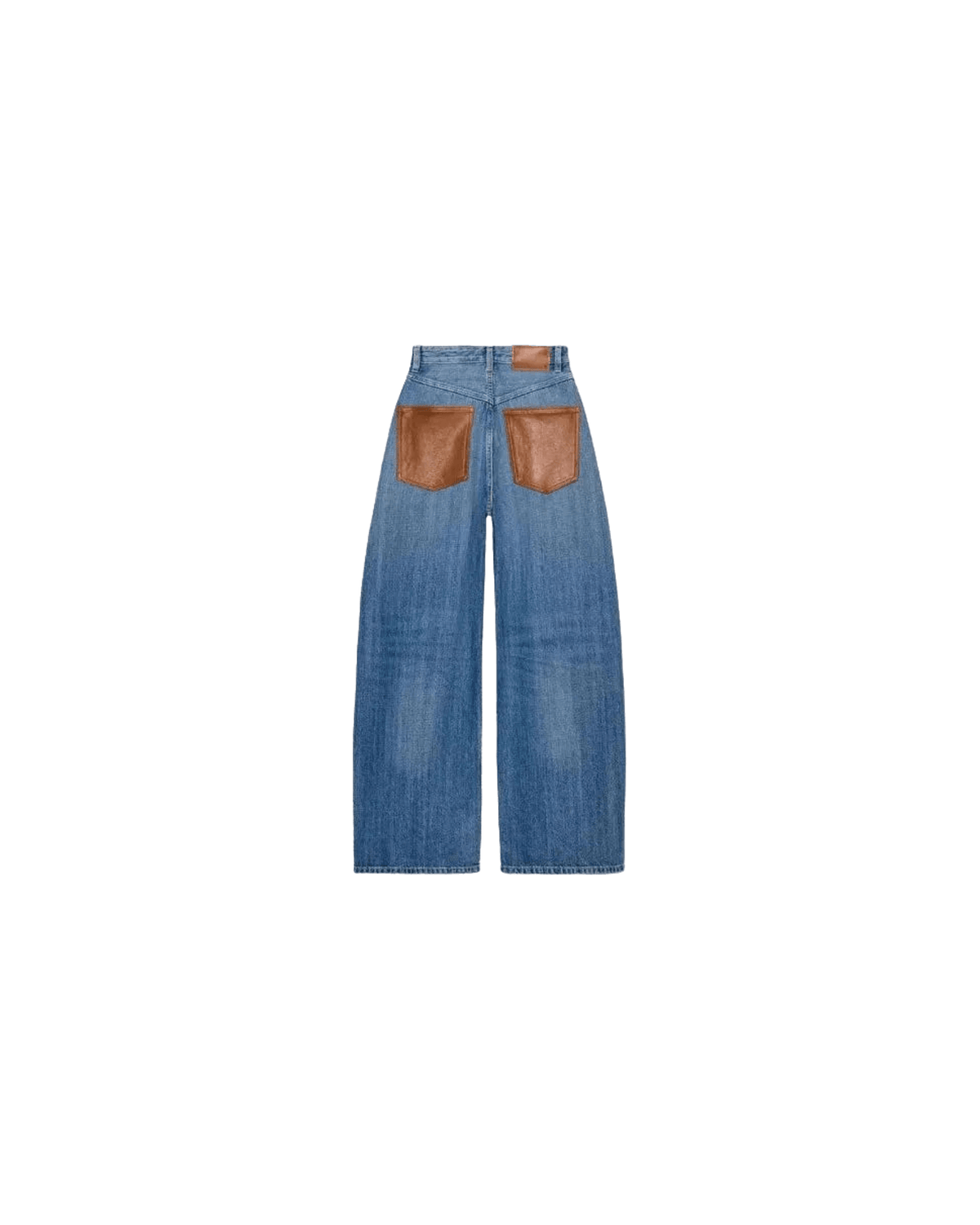 MIRAEE-UNIFORM-2026 | JESSE – Vintage Baggy Jeans mit PU-Leder Patchwork – freigestellte Produktansicht auf weißem Hintergrund