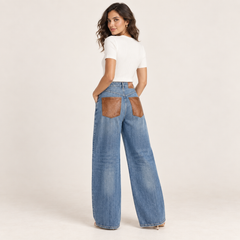 JESSE Baggy Jeans – PU-Leder-Taschen in Rückenansicht