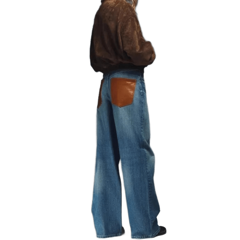 JESSE – Vintage Baggy Jeans mit PU-Leder Patchwork - ZAYVI